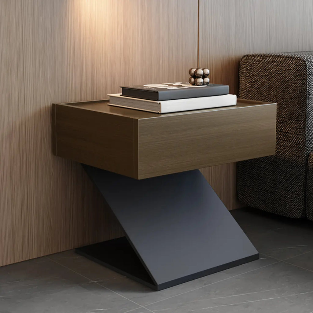 Table de chevet moderne en bois avec tiroir et piètement en Z