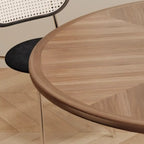 Table de salle à manger ronde Art Déco avec plateau fixe en bois naturel brun