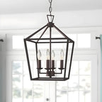 Lustre lanterne géométrique en métal noir au design moderne