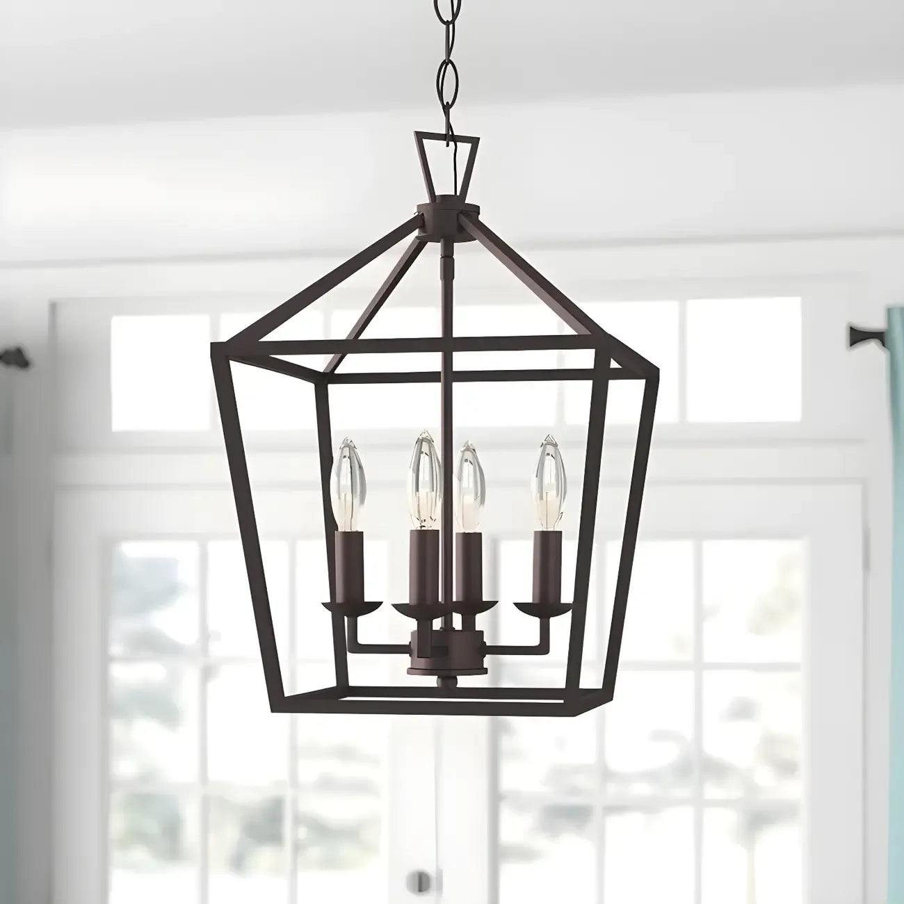 Lustre lanterne géométrique en métal noir au design moderne