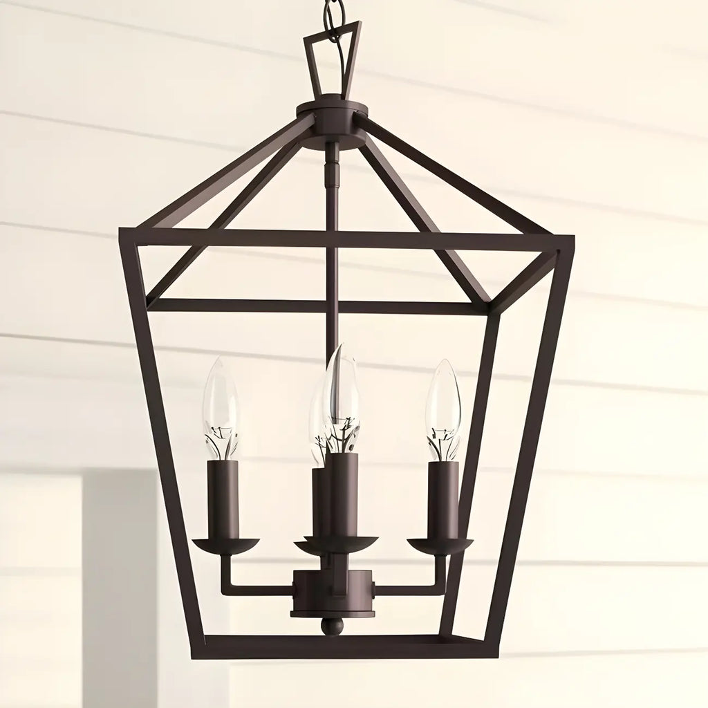 Lustre lanterne géométrique en métal noir au design moderne
