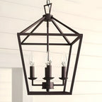 Lustre lanterne géométrique en métal noir au design moderne