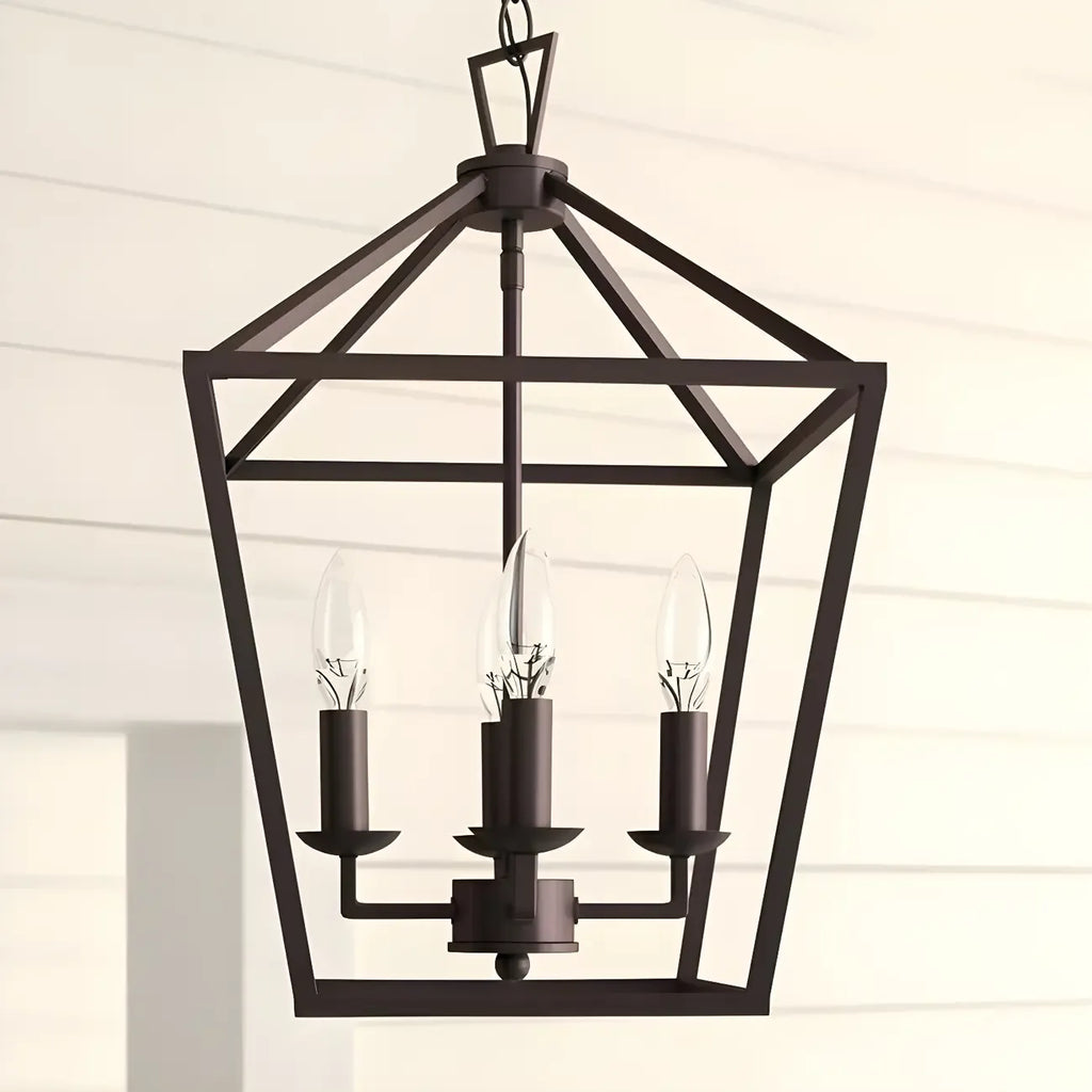 Lustre lanterne géométrique en métal noir au design moderne