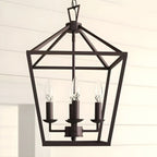 Lustre lanterne géométrique en métal noir au design moderne