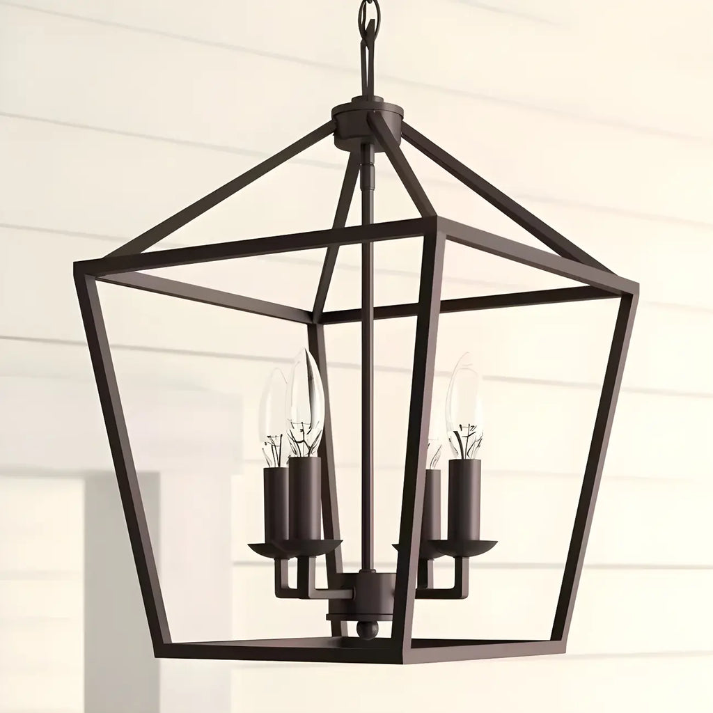 Lustre lanterne géométrique en métal noir au design moderne