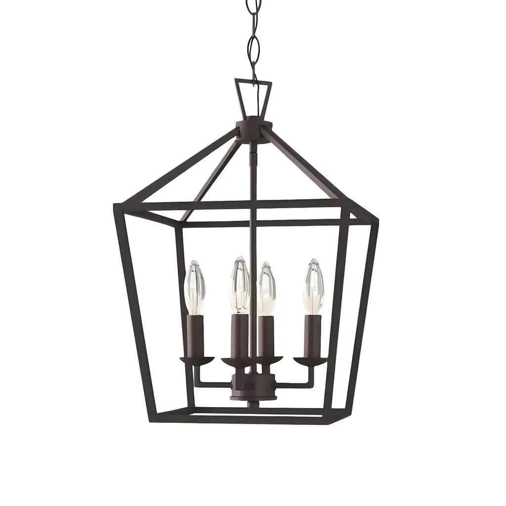 Lustre lanterne géométrique en métal noir au design moderne
