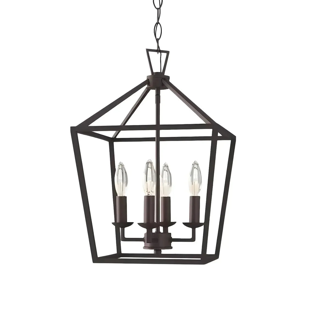 Lustre lanterne géométrique en métal noir au design moderne