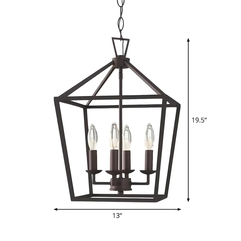Lustre lanterne géométrique en métal noir au design moderne