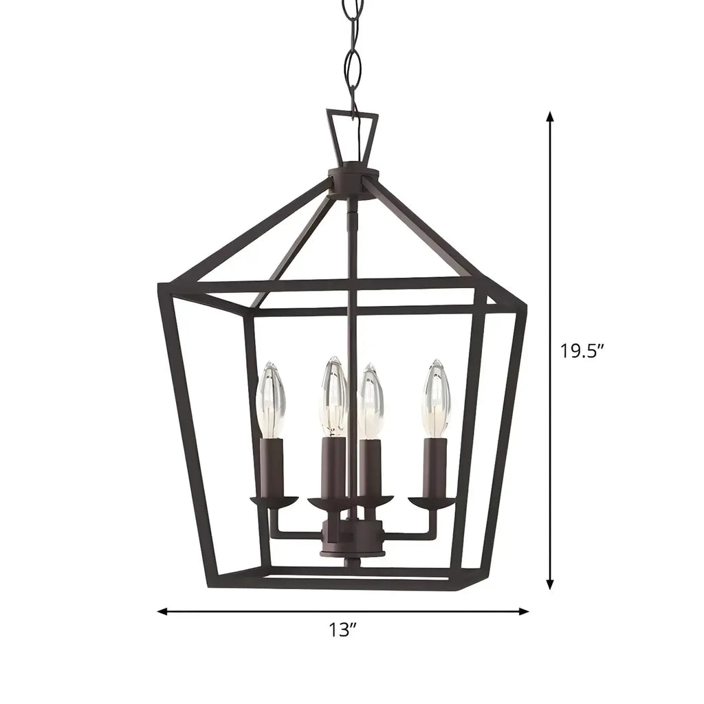 Lustre lanterne géométrique en métal noir au design moderne