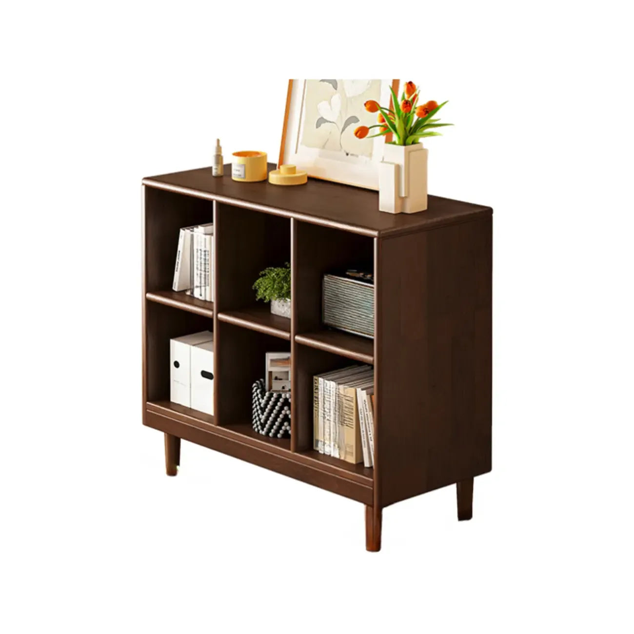 Bibliothèque modulaire autoportante en bois naturel brun