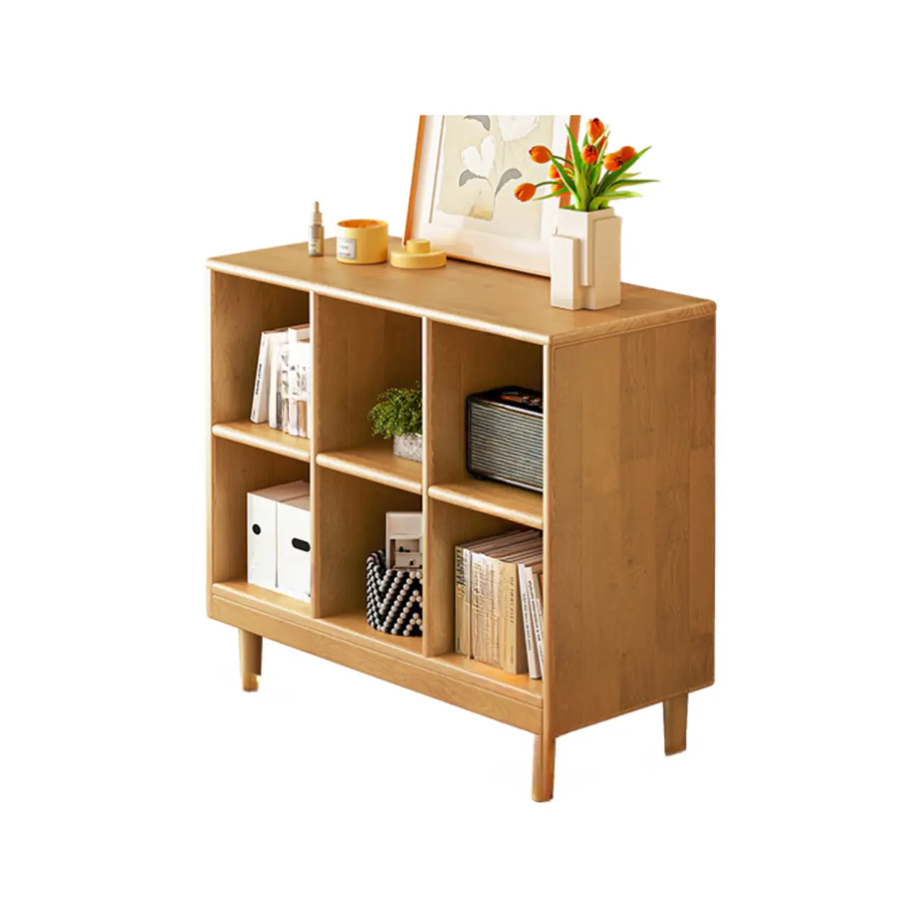 Bibliothèque modulaire autoportante en bois naturel brun