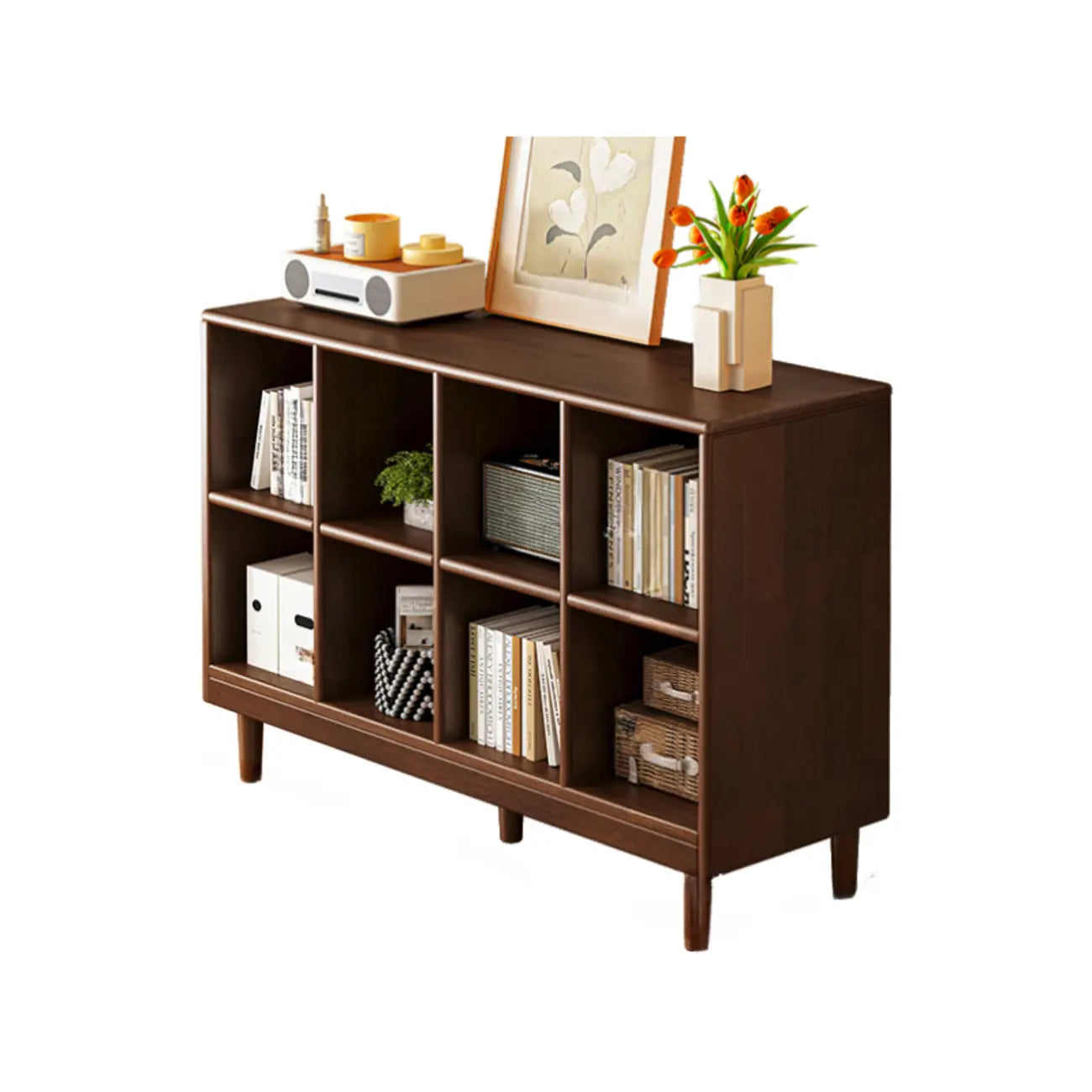 Bibliothèque modulaire autoportante en bois naturel brun
