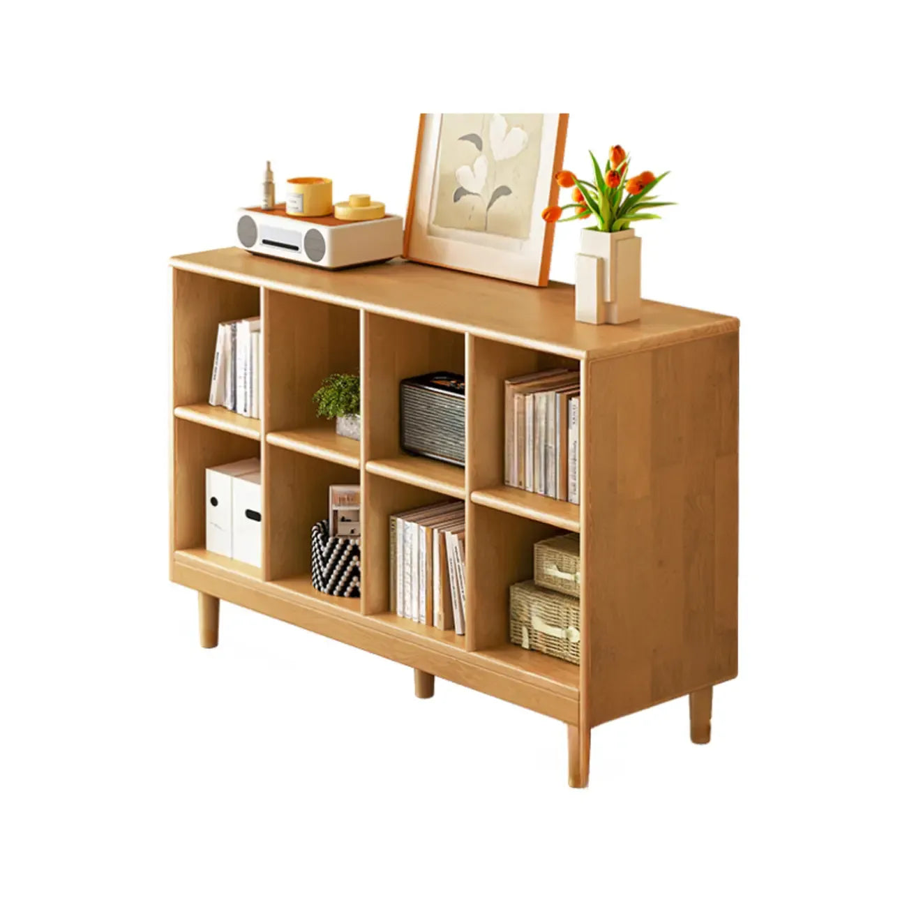 Bibliothèque modulaire autoportante en bois naturel brun