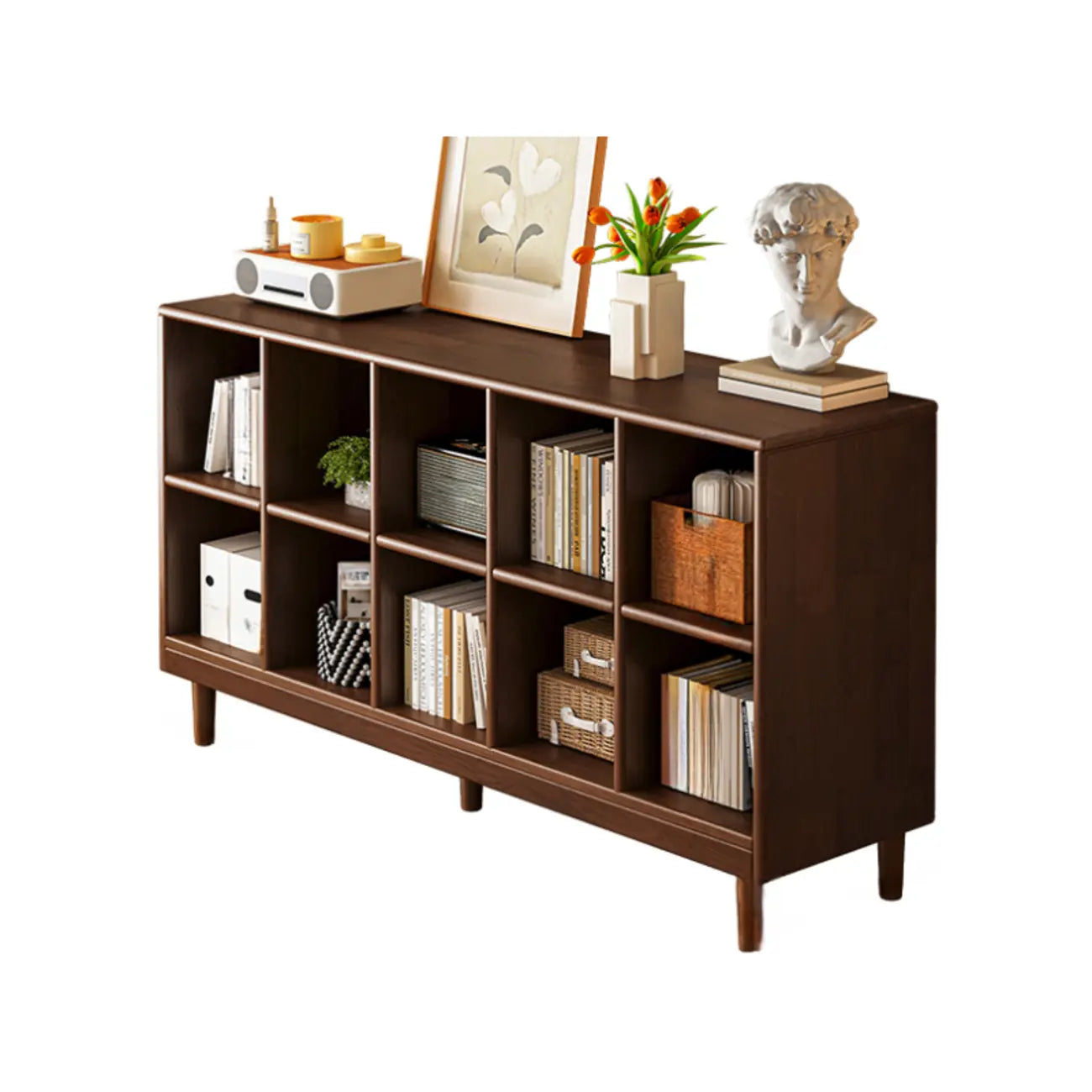 Bibliothèque modulaire autoportante en bois naturel brun