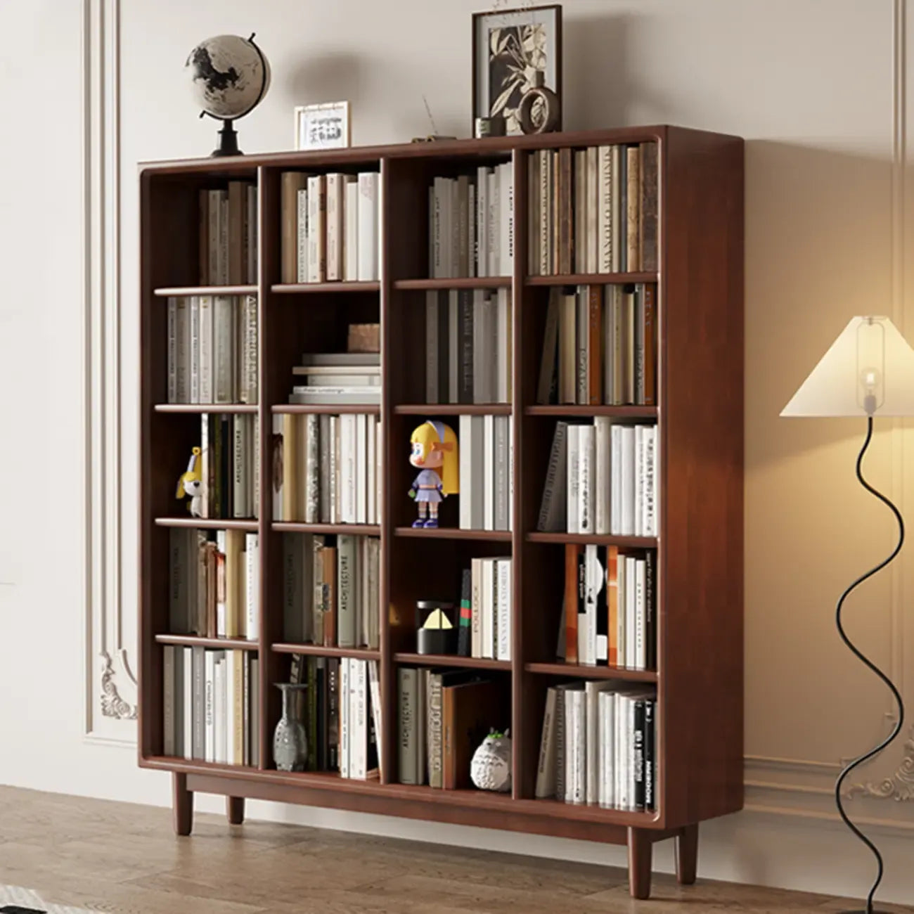 Bibliothèque sur pied en chêne massif de style moderne du milieu du siècle, à dos fermé