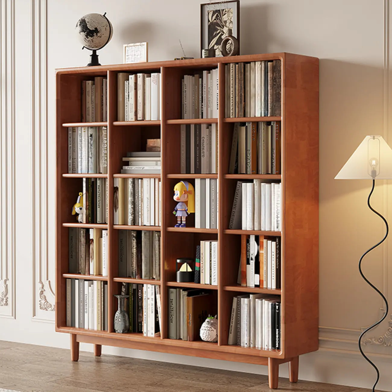 Bibliothèque sur pied en chêne massif de style moderne du milieu du siècle, à dos fermé