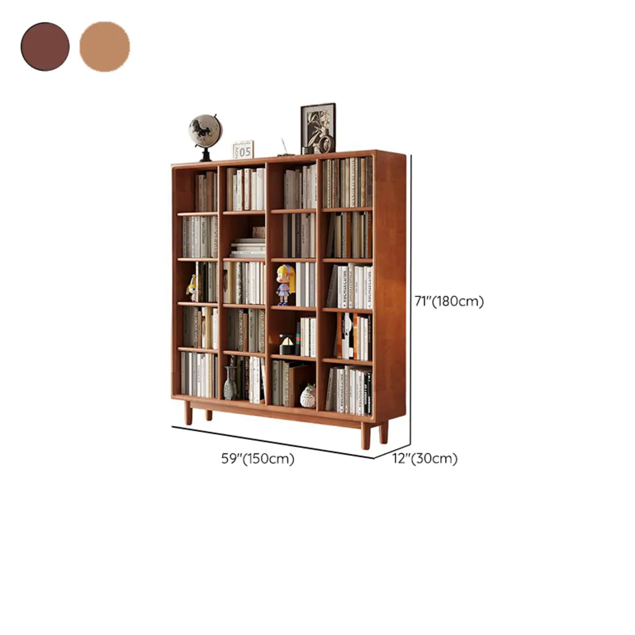 Bibliothèque sur pied en chêne massif de style moderne du milieu du siècle, à dos fermé