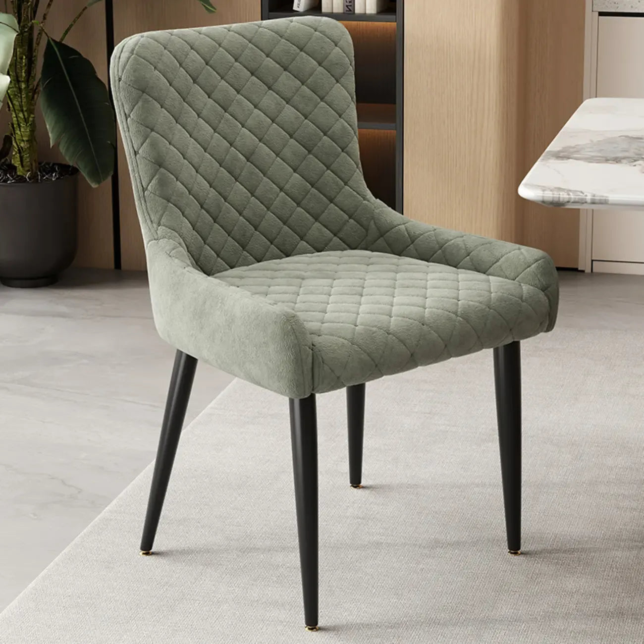 Chaises de salle à manger contemporaines rembourrées en chenille à dossier bas