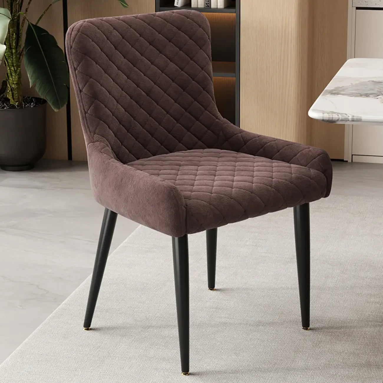 Chaises de salle à manger contemporaines rembourrées en chenille à dossier bas