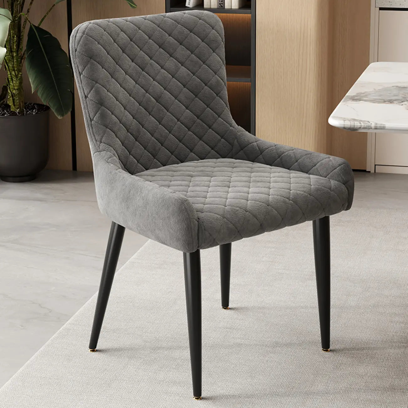 Chaises de salle à manger contemporaines rembourrées en chenille à dossier bas