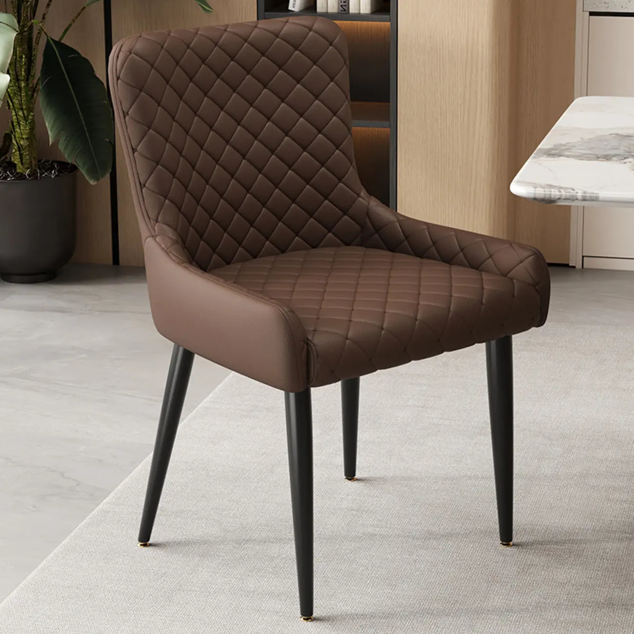 Chaises de salle à manger contemporaines rembourrées en chenille à dossier bas