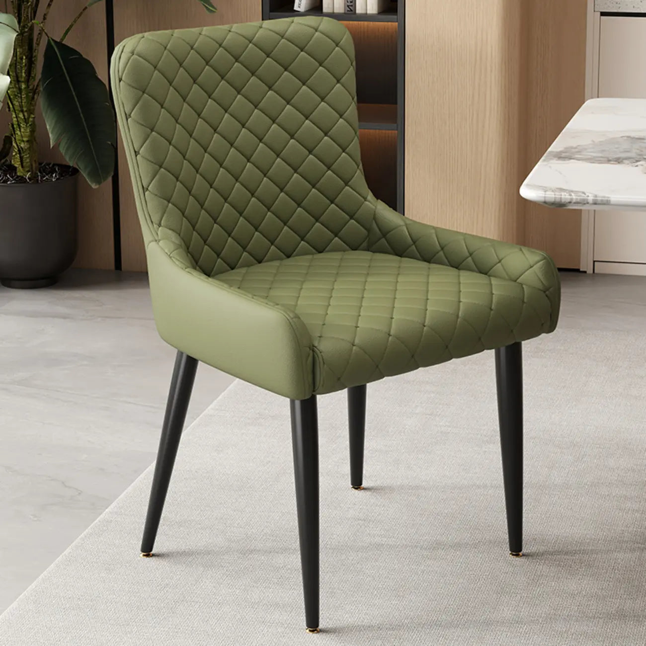 Chaises de salle à manger contemporaines rembourrées en chenille à dossier bas