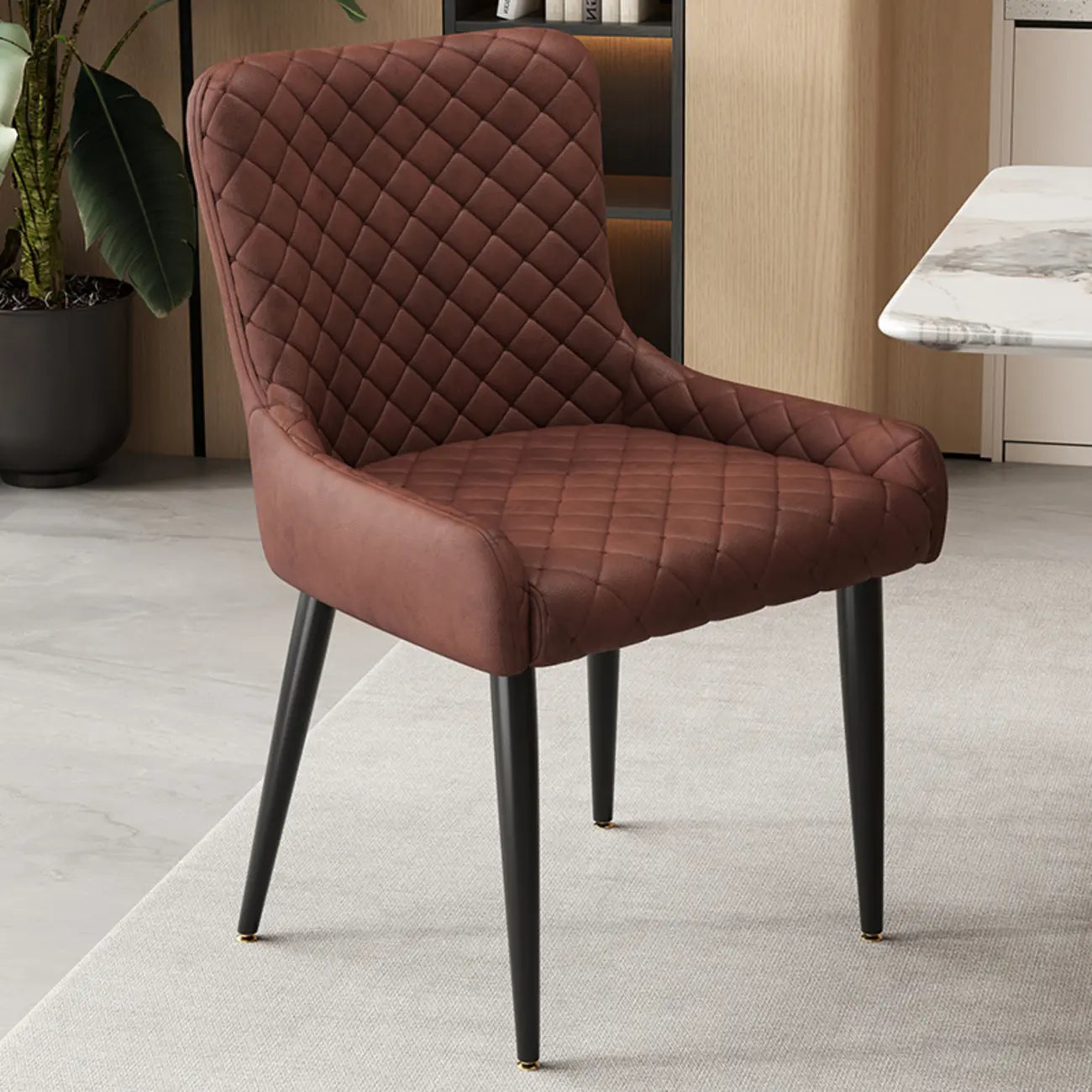 Chaises de salle à manger contemporaines rembourrées en chenille à dossier bas