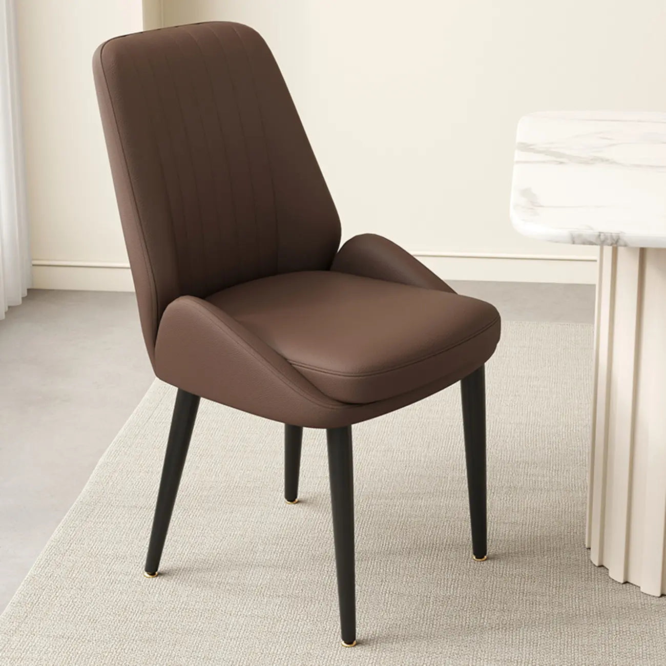 Chaises de salle à manger contemporaines rembourrées en chenille à dossier bas