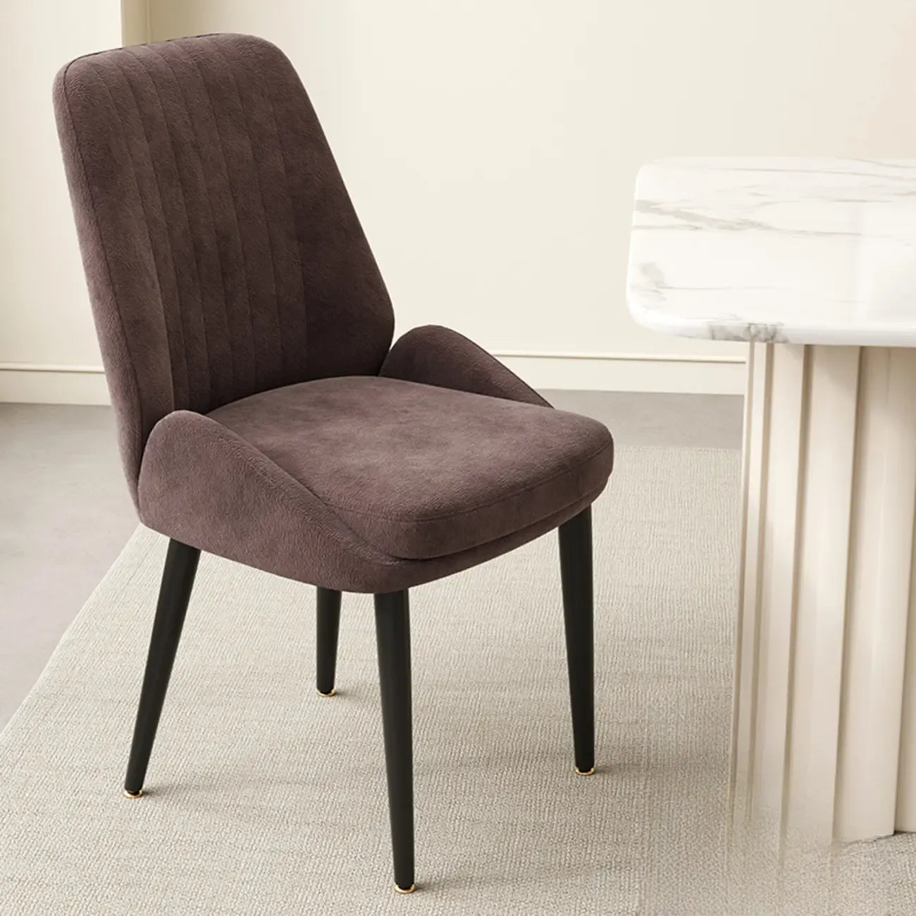 Chaises de salle à manger contemporaines rembourrées en chenille à dossier bas