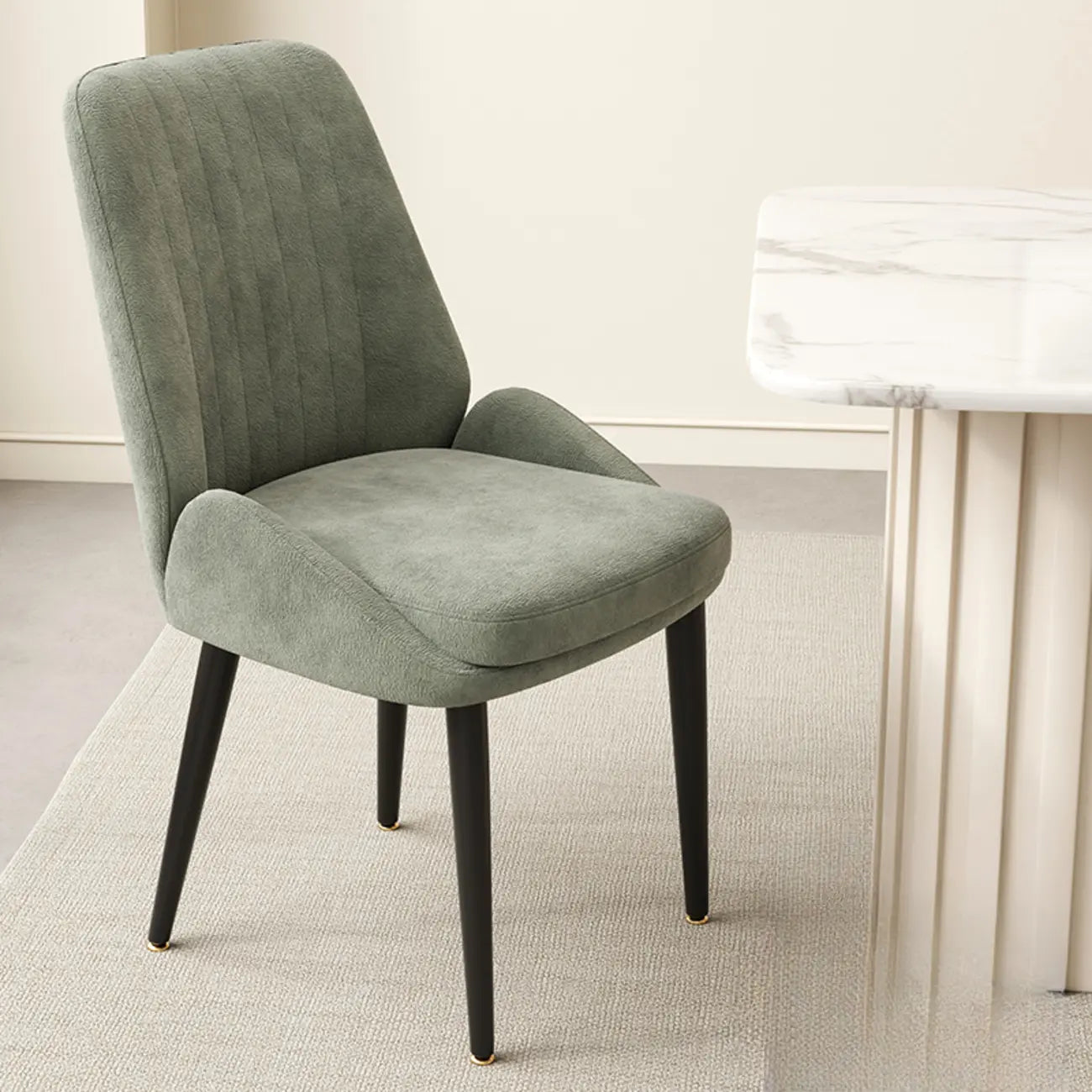 Chaises de salle à manger contemporaines rembourrées en chenille à dossier bas