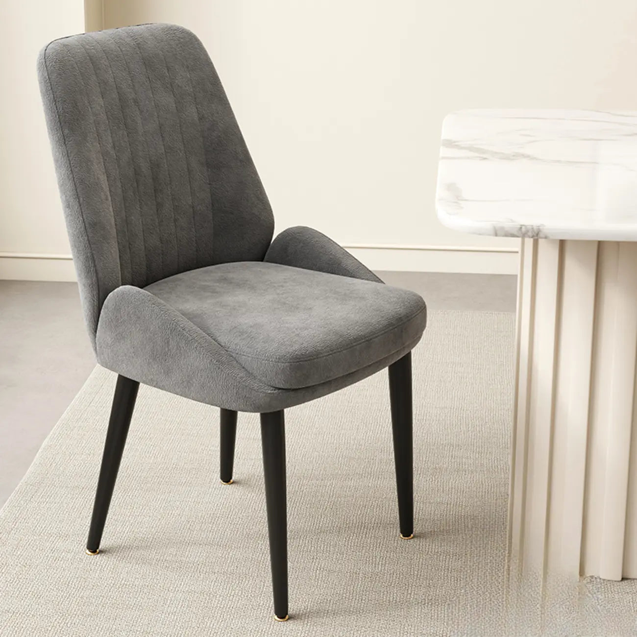 Chaises de salle à manger contemporaines rembourrées en chenille à dossier bas