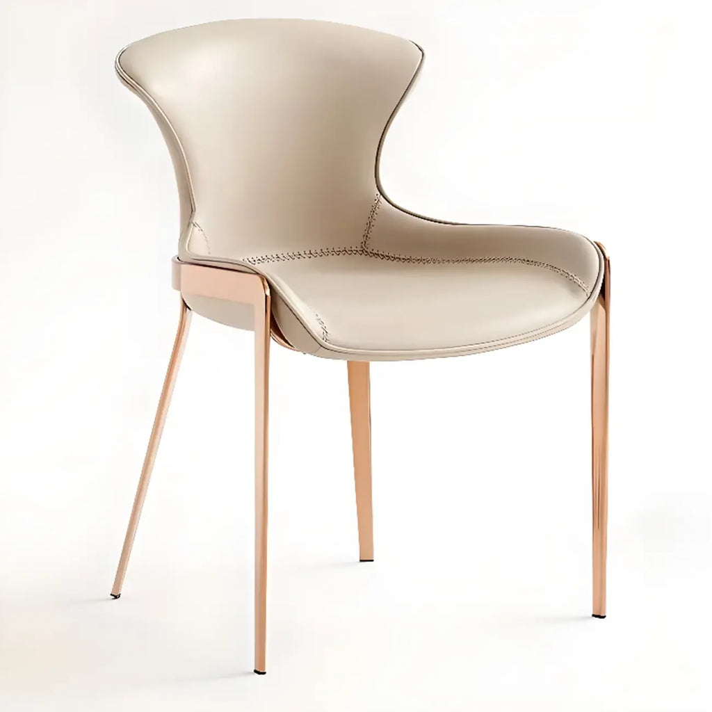 Chaises de salle à manger glamour à oreilles en cuir selle avec pieds en métal