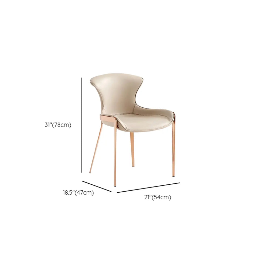 Chaises de salle à manger glamour à oreilles en cuir selle avec pieds en métal