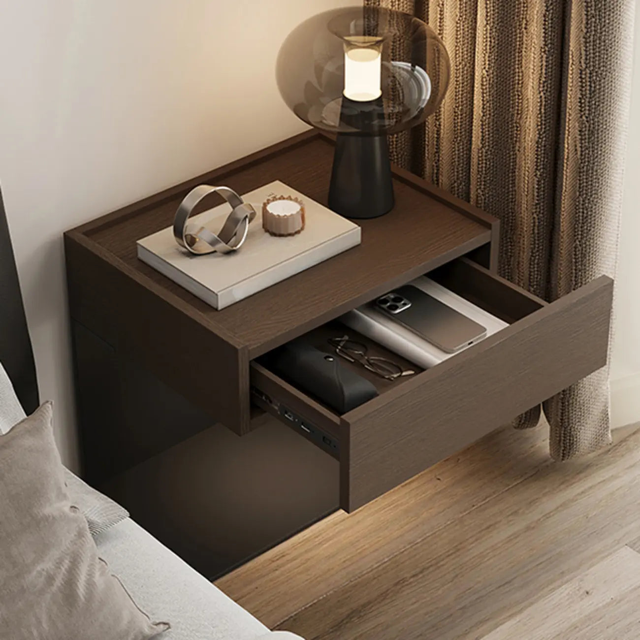 Table de chevet moderne en bois composite avec tiroir de rangement