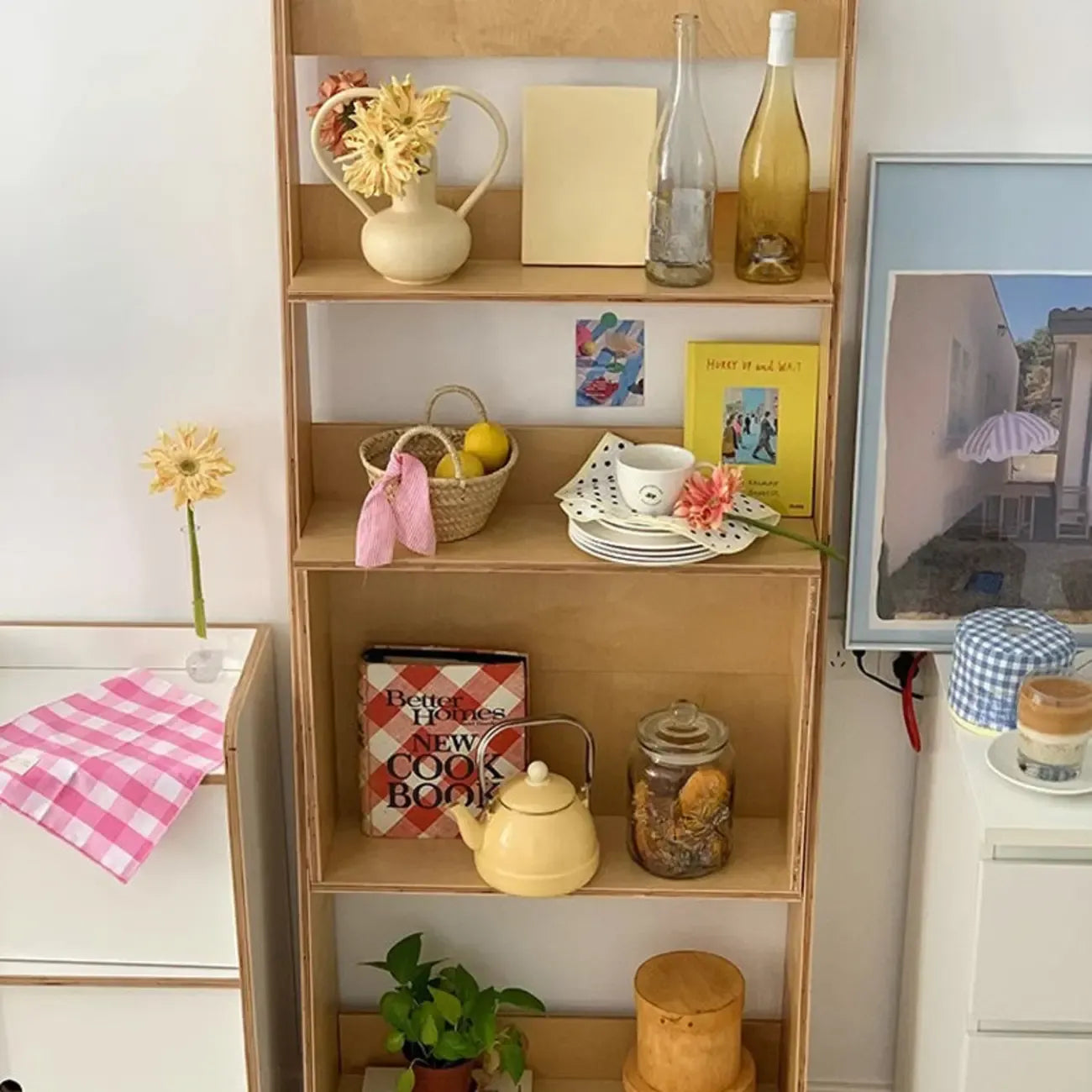 Bibliothèque échelle verticale élégante en bois à dos ouvert