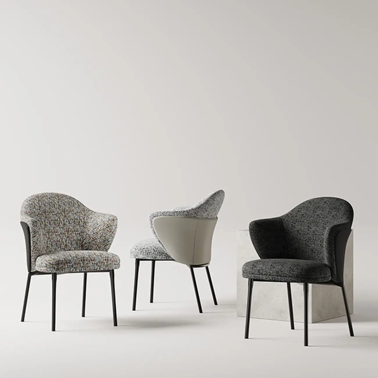 Fauteuils modernes à dossier bas rembourrés en coton et lin