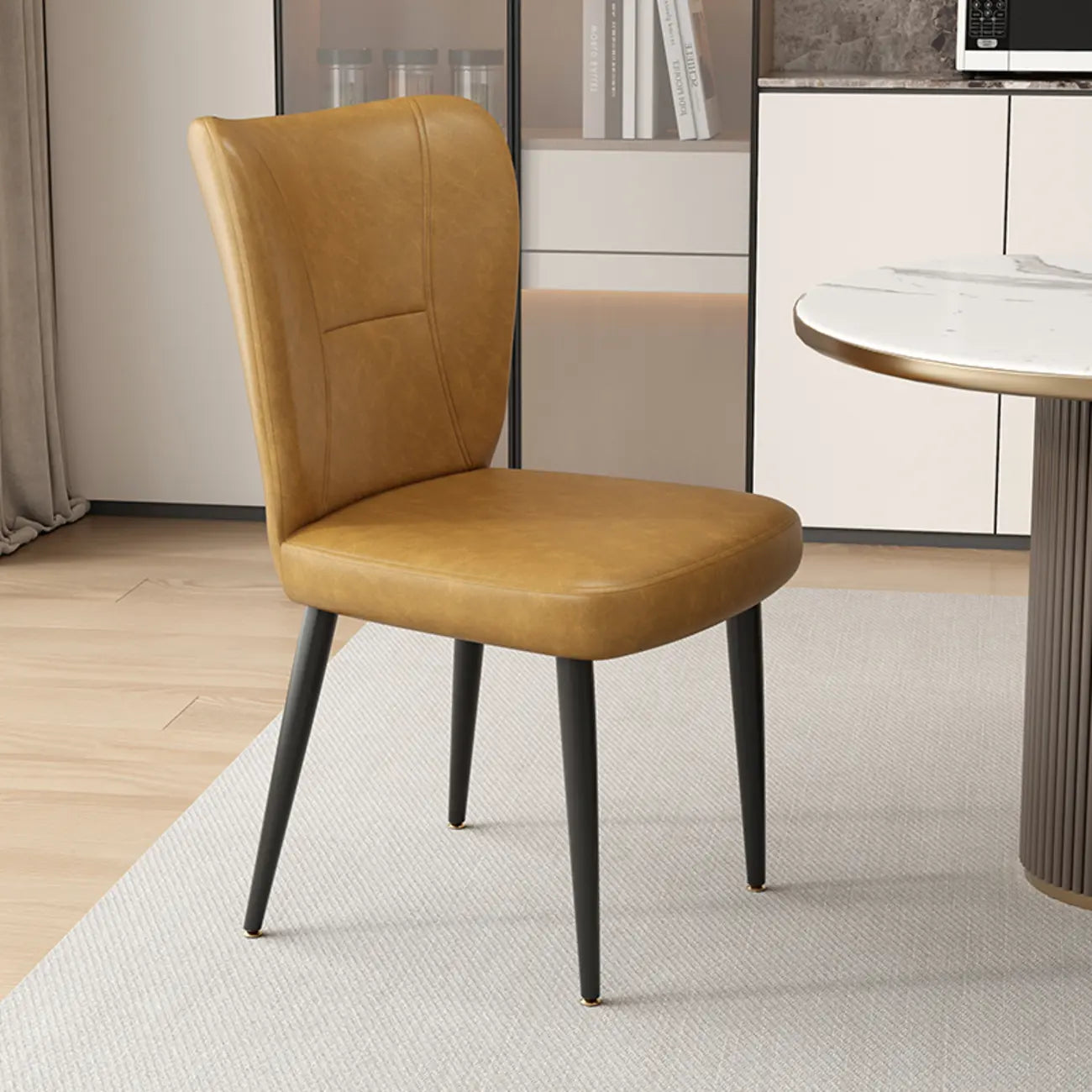 Chaises de salle à manger minimalistes sans accoudoirs, à dossier haut, en cuir de vachette