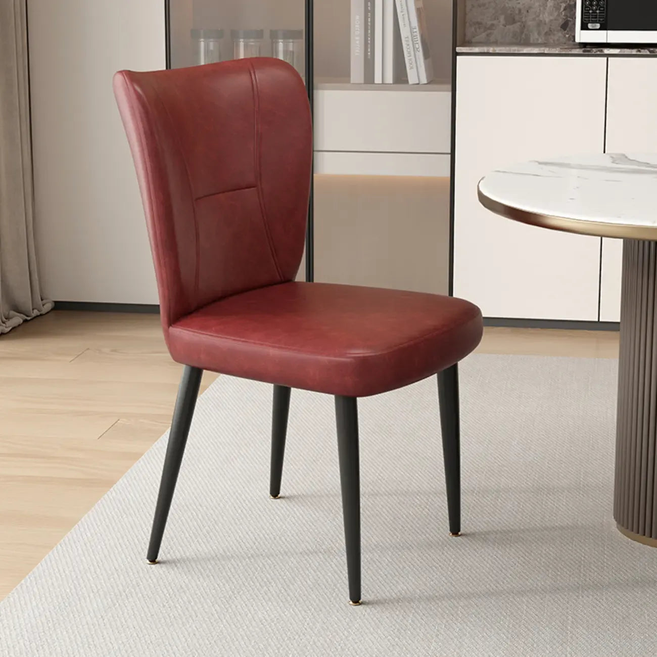 Chaises de salle à manger minimalistes sans accoudoirs, à dossier haut, en cuir de vachette