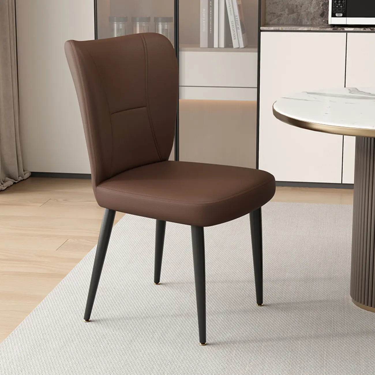Chaises de salle à manger minimalistes sans accoudoirs, à dossier haut, en cuir de vachette