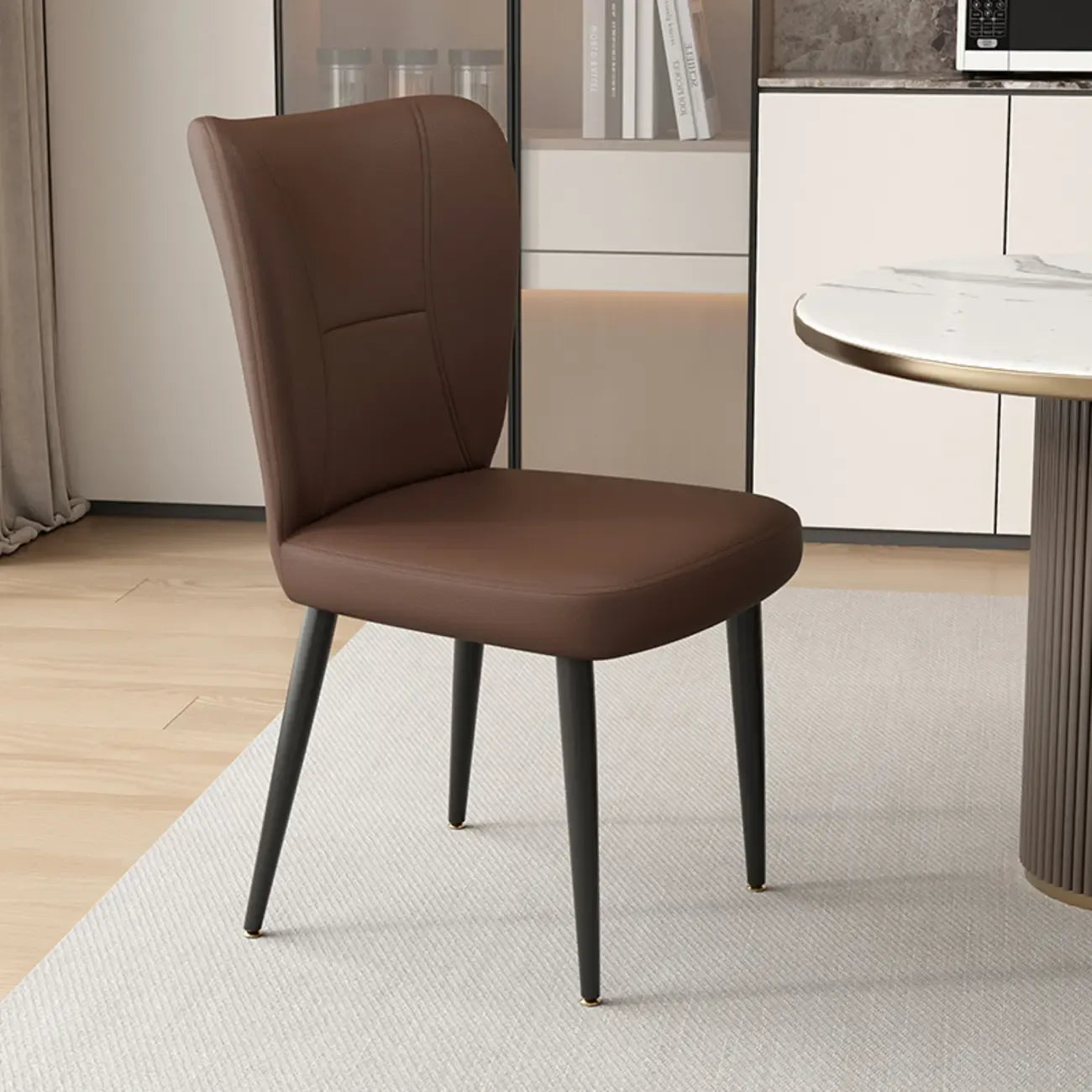 Chaises de salle à manger minimalistes sans accoudoirs, à dossier haut, en cuir de vachette