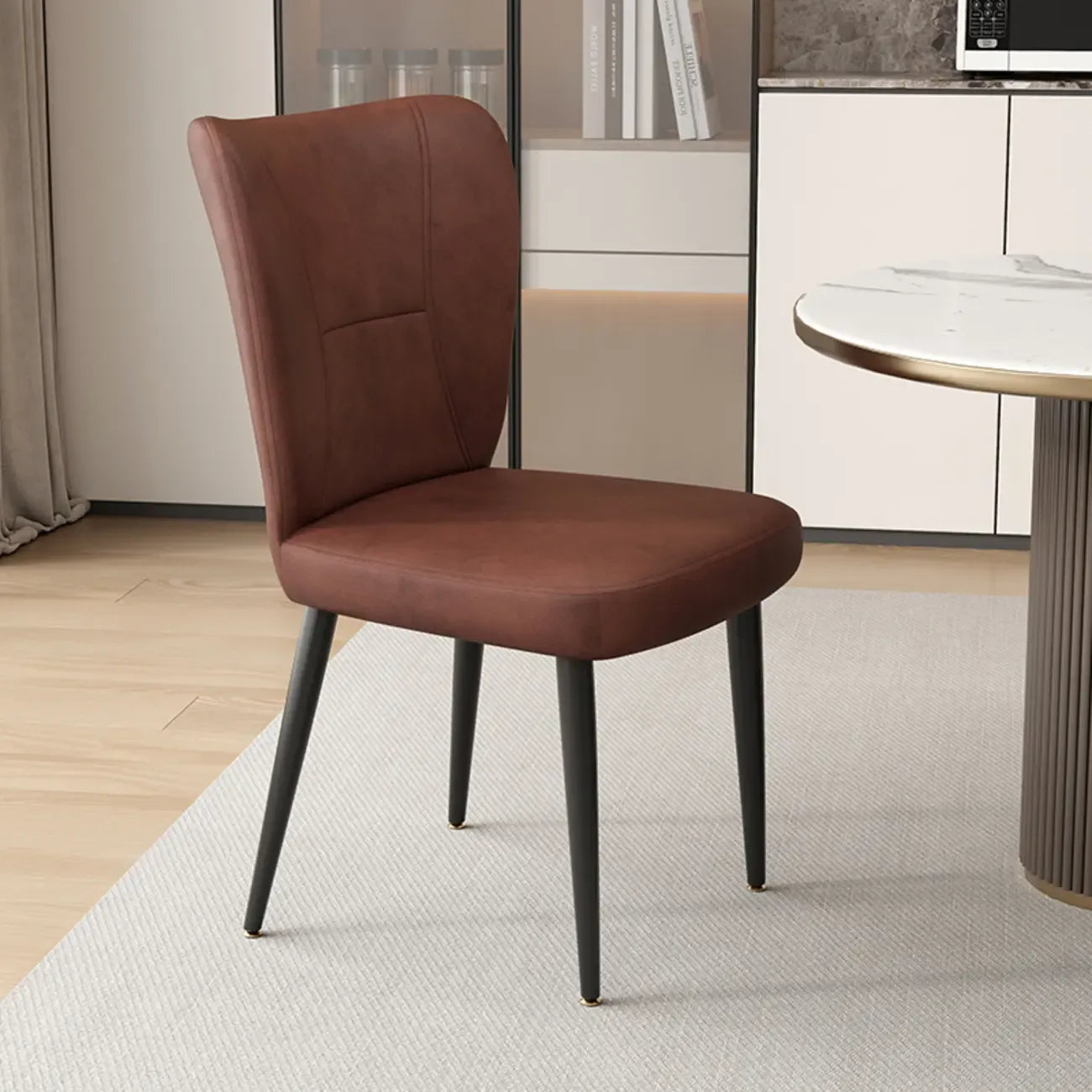 Chaises de salle à manger minimalistes sans accoudoirs, à dossier haut, en cuir de vachette