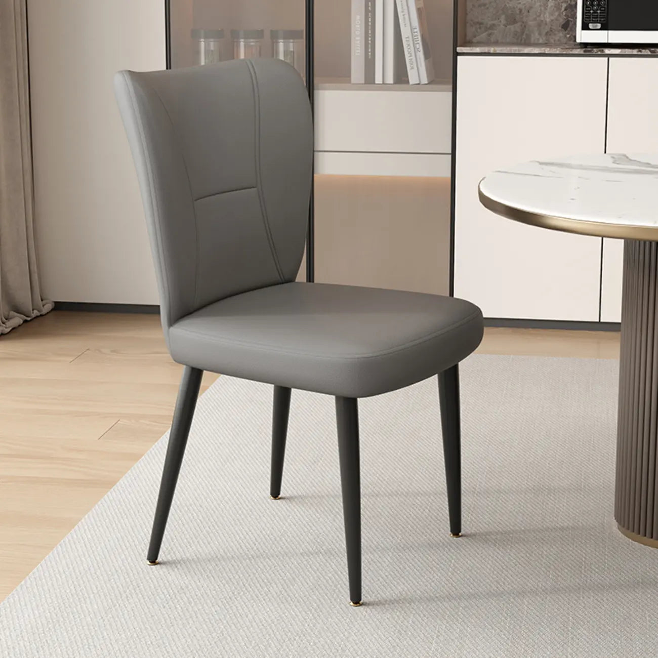 Chaises de salle à manger minimalistes sans accoudoirs, à dossier haut, en cuir de vachette