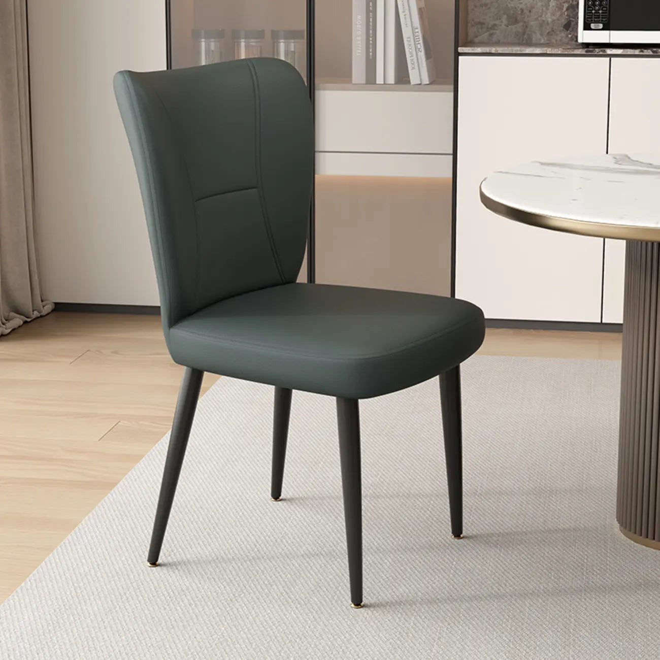 Chaises de salle à manger minimalistes sans accoudoirs, à dossier haut, en cuir de vachette