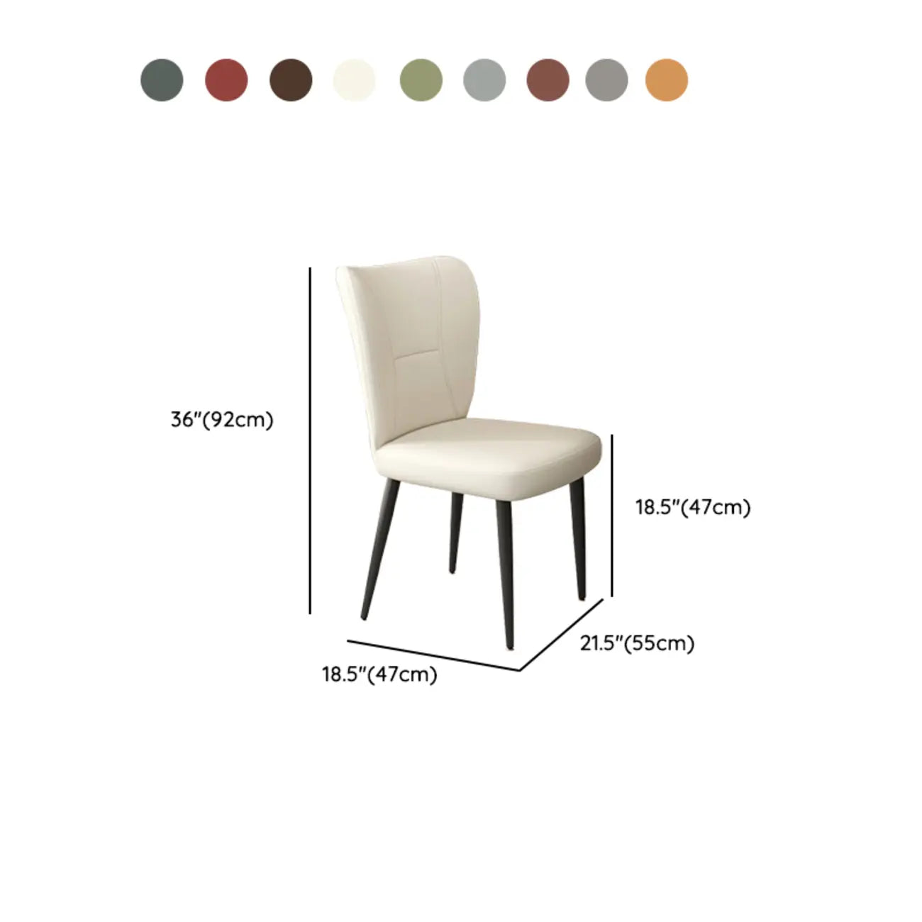 Chaises de salle à manger minimalistes sans accoudoirs, à dossier haut, en cuir de vachette