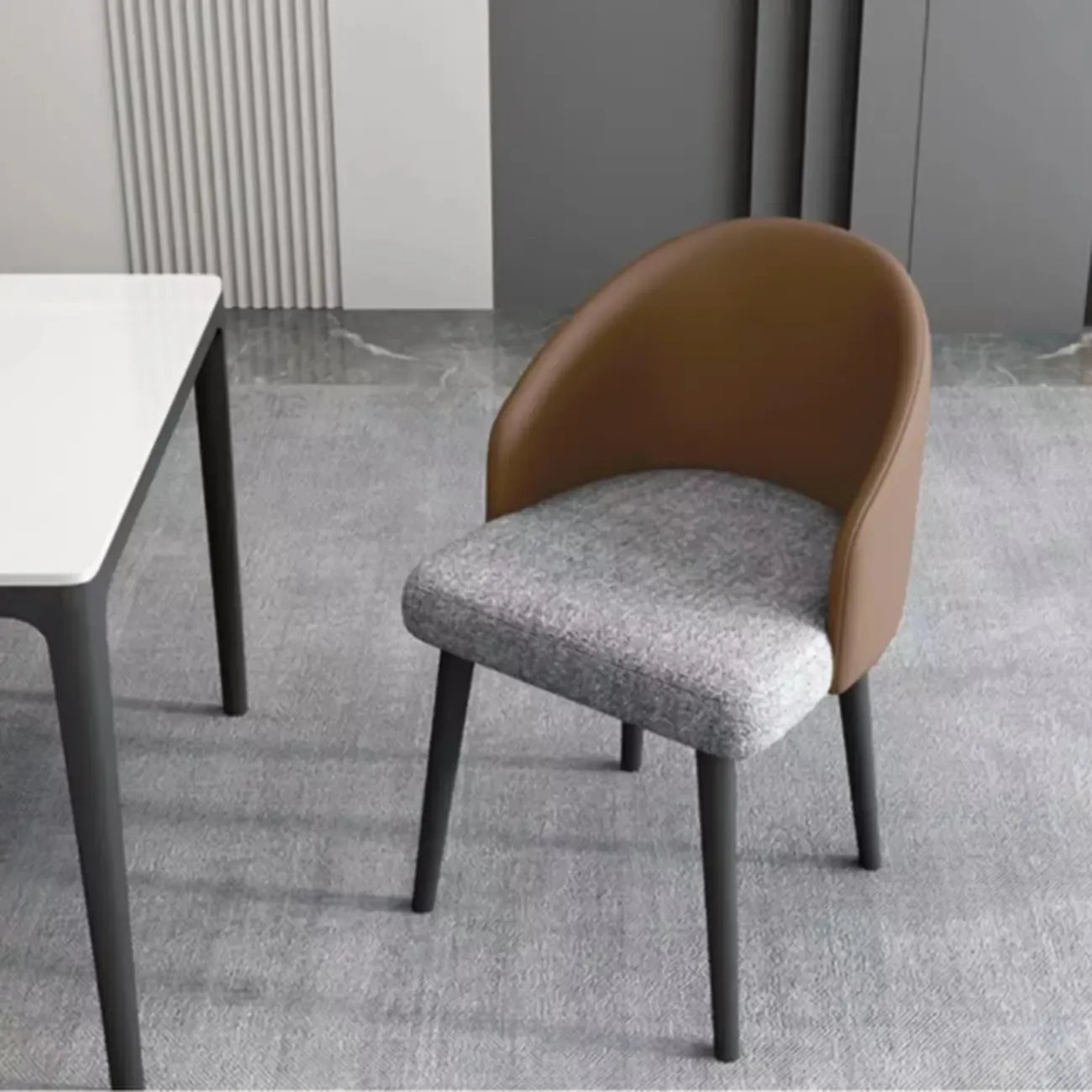 Chaise de salle à manger minimaliste noire rembourrée en tissu, dossier bas