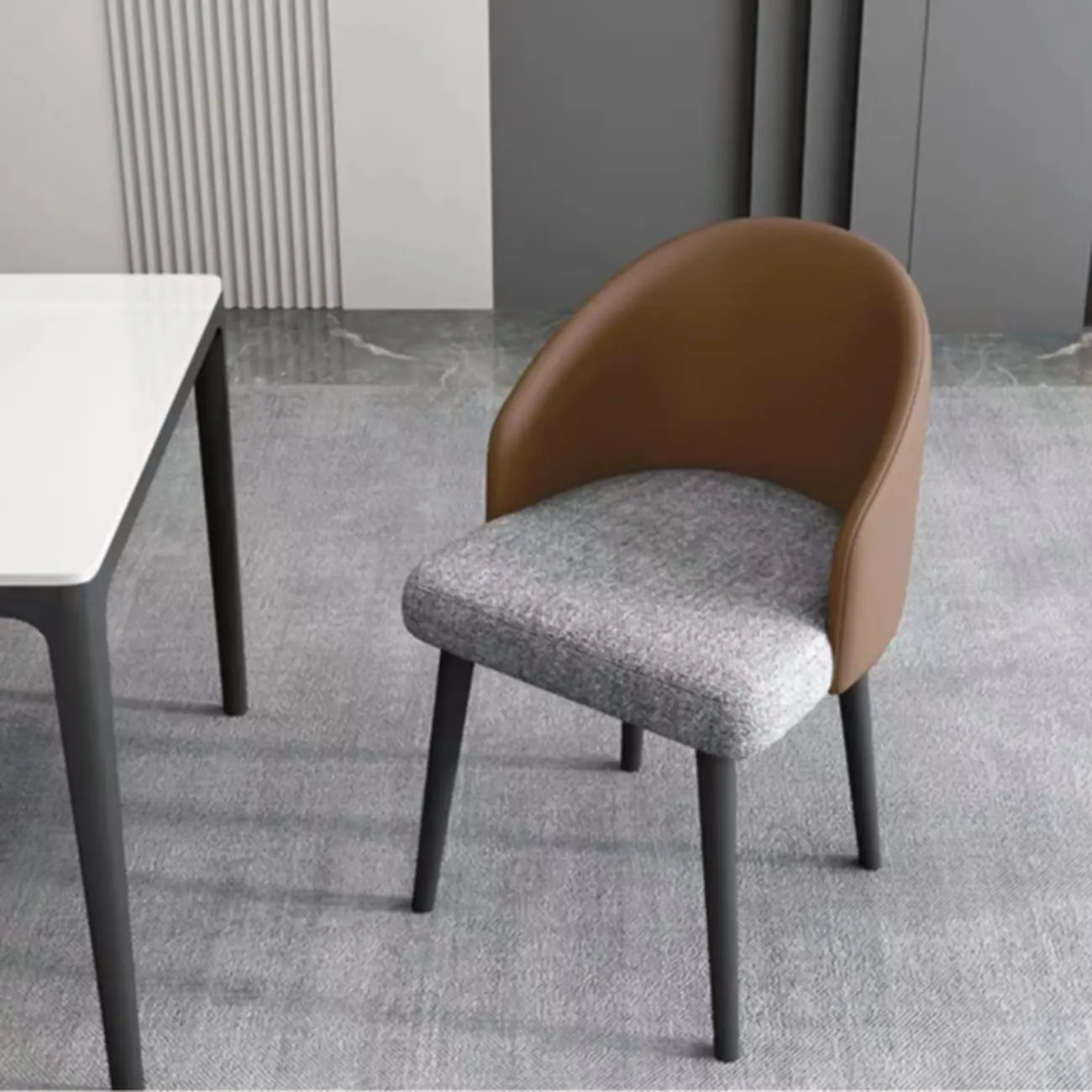 Chaise de salle à manger minimaliste noire rembourrée en tissu, dossier bas