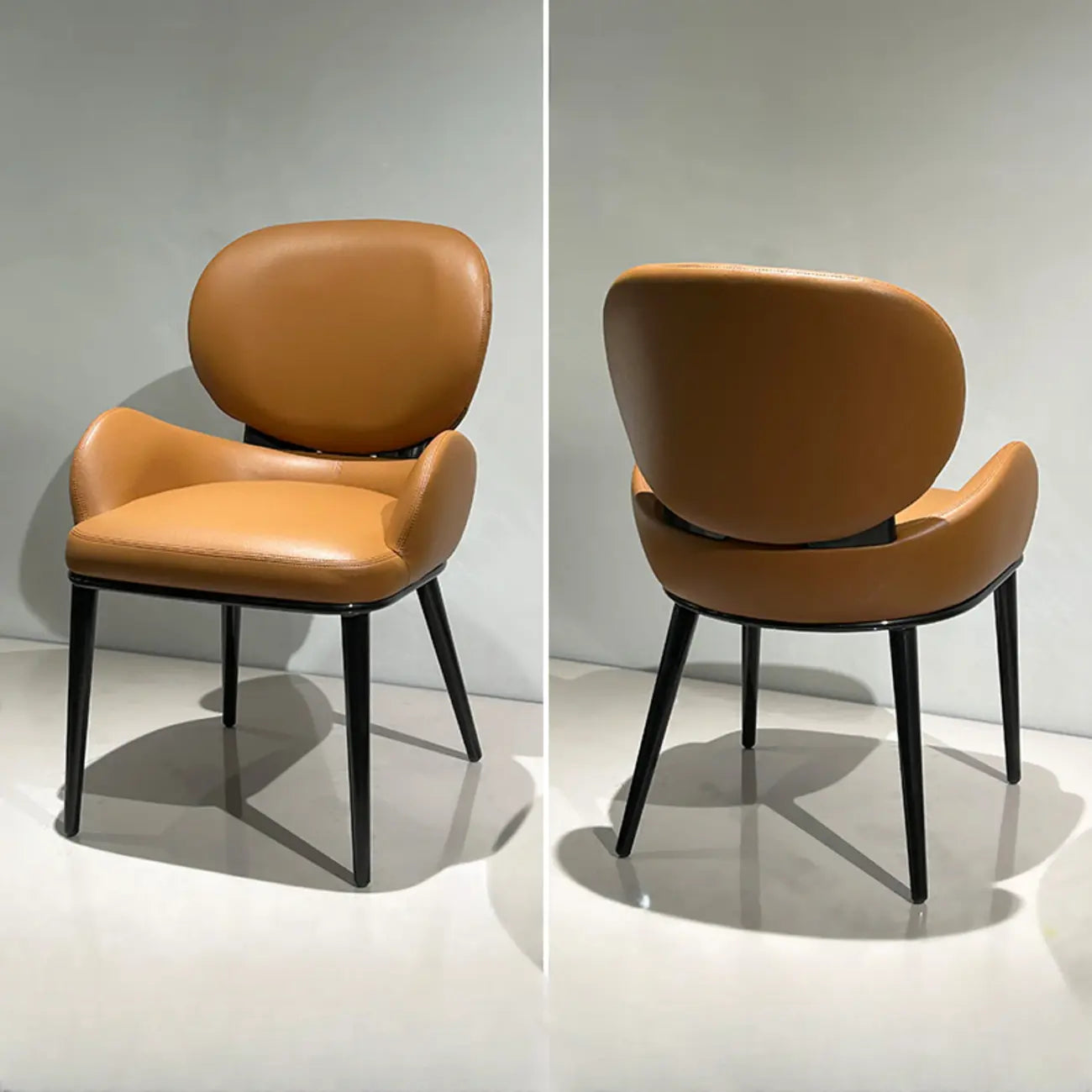 Chaises de salle à manger contemporaines orange rembourrées à dossier ouvert
