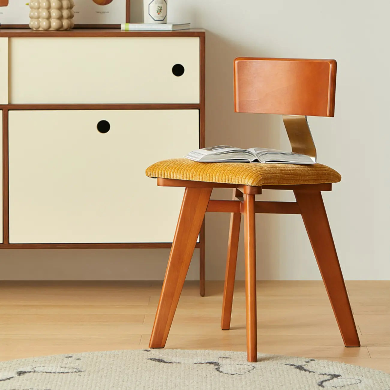 Chaise de salle à manger en bois sans accoudoirs, rembourrée, de style moderne du milieu du siècle