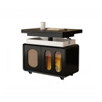 Table d'appoint élégante en bois brun à roulettes, plateau réglable