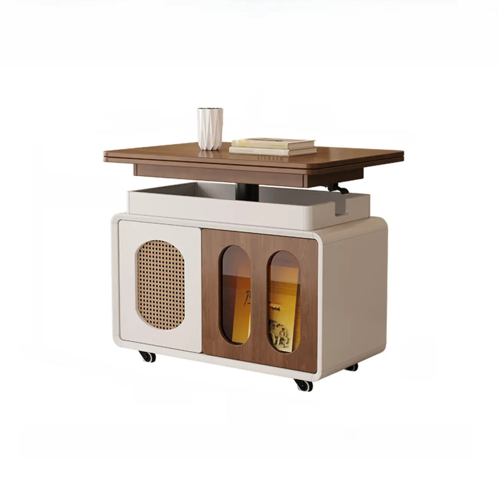 Table d'appoint élégante en bois brun à roulettes, plateau réglable